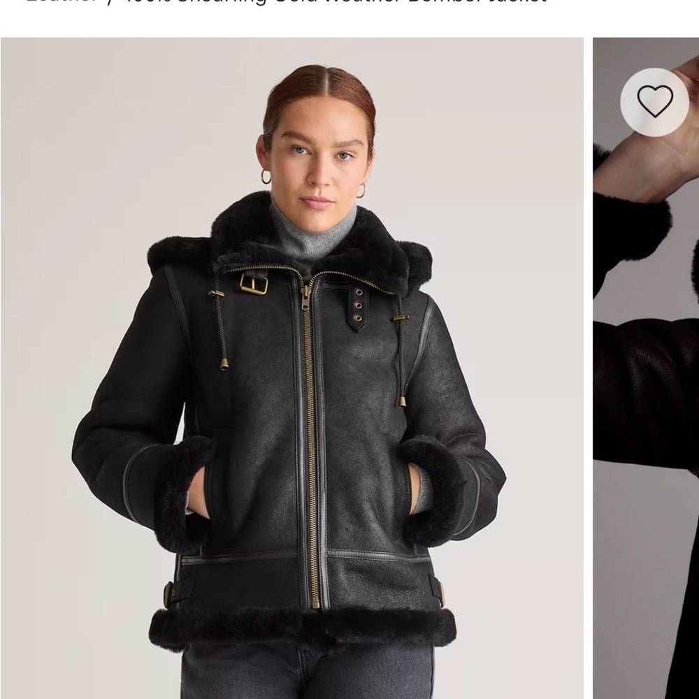 Black Bomber Jacket - Women 100% shearling -Quince